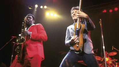 Clarence Clemons and Bruce Springsteen at one of the 1979 No Nukes concerts in New York.