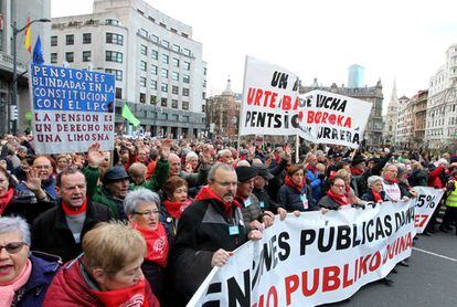 Manifestaciñon de pensioistas en Bilbao el pasado 19 de enero. 