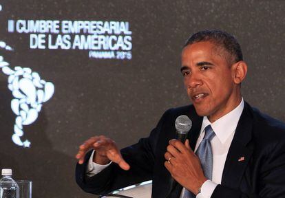 l presidente de Estados Unidos, Barack Obama habla en la clausura del foro empresarial II CEO Summit of the Americas, o Cumbre Empresarial dentro del marco de la VII Cumbre de las Américas.