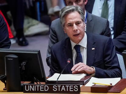 Antony Blinken, secretario de Estado de EE UU, interviene este martes ante el Consejo de Seguridad de la ONU en Nueva York.