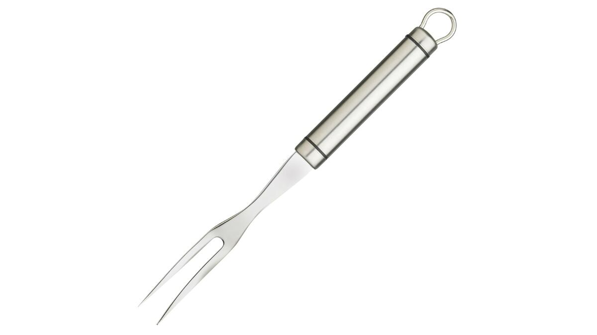 Este tenedor para trinchar de acero inoxidable tiene dos puntas bien afiladas y es perfecto para trinchar y servir todo tipo de carnes.