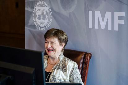 La directora gerente del FMI, Kristalina Georgieva, en una videoconferencia.