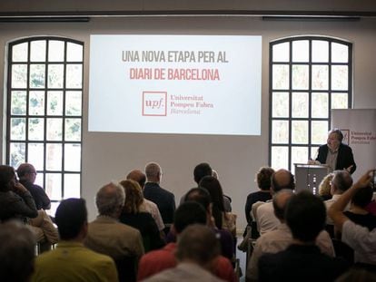 El degà de la facultat de Comunicació de la UPF, Jordi Balló, en la presentació de la nova etapa del 'Diari de Barcelona'. 
 