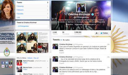 Perfil de la presidenta argentina en la red de microblogs Twitter.