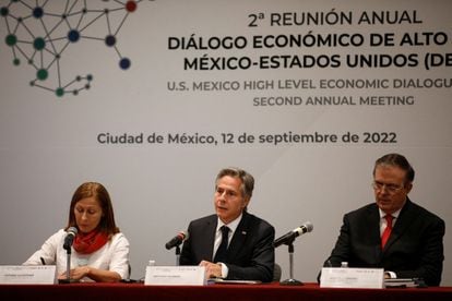 Tatiana Clouthier, Antony Blinken y Marcelo Ebrard