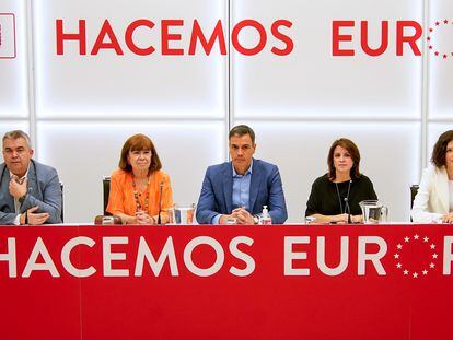 Pedro Sánchez, en el centro, en la reunión de la Comisión Ejecutiva Federal del PSOE.