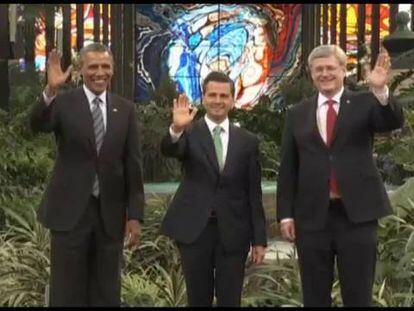 Los presidentes de EE UU y México, Barack Obama y Enrique Peña Nieto, y el primer ministro de Canadá, Stephen Harper.