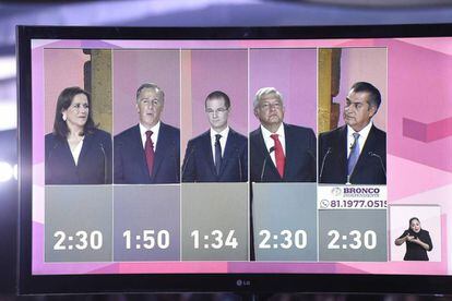 Los cinco candidatos presidenciales, durante el debate.