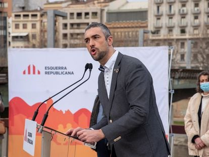 El conseller Bernat Solé interviene en un acto preelectoral en Lleida este sábado.