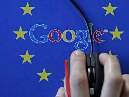 Logo de Google junto a una bandera de la UE.