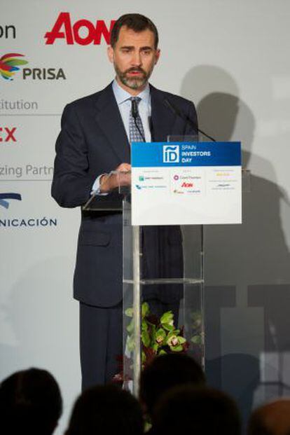 El pr&iacute;ncipe Felipe, durante su discurso en el Spain Investors&#039; Day.