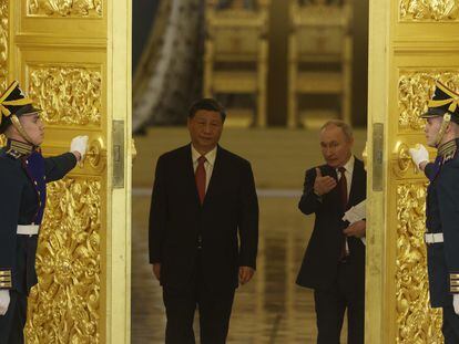 El presidente chino, Xi Jinping, y el ruso, Vladímir Putin, el 21 de marzo en el Palacio del Kremlin, en Moscú.