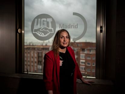 Marina Prieto, tras ser nombrada este jueves secretaria general de UGT Madrid.