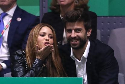 Shakira dhe Gerard Pique, në finalen e tenisit të Davis Cup mes Spanjës dhe Kanadasë të mbajtur në Caja Mágica në Madrid më 24 nëntor 2019.