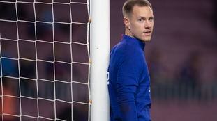 Ter Stegen, en la portería del Camp Nou antes de un partido de LaLiga.