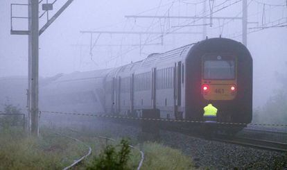 El tren accidentado, cerca de Lieja (B&eacute;lgica)