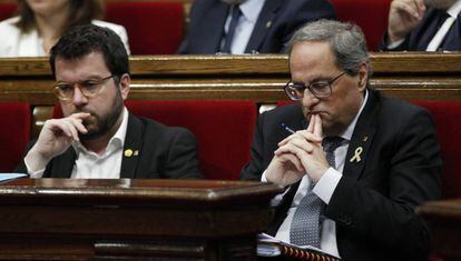 Quim Torra y Pere Aragonès en el pleno del Parlament del pasado 10 de julio. 
 