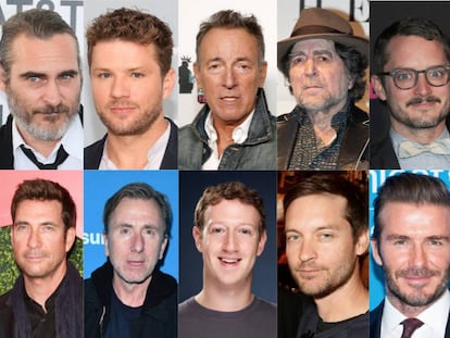 Arriba (de izquierda a derecha): Joaquin Phoenix, Ryan Phillippe, Bruce Springsteen, Joaquin Sabina y Elijah Wood. Abajo: Dylan McDermott, Tim Roth, Mark Zuckerberg, Tobey Maguire y David Beckham. Son algunas de las figuras cuyas edades comparamos en este artículo. Getty Images