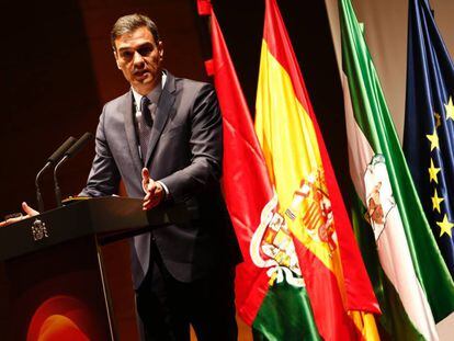 El presidente del Gobierno, Pedro Sánchez, en la presentación de la Estrategia Española de I+D+I en Inteligencia Artificial, este lunes.