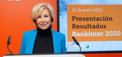 La consejera delegada de Bankinter, María Dolores Dancausa, durante la presetación de resultados de 2020.