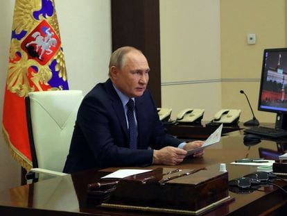 El presidente de Rusia, Vladímir Putin, durante una reunión por videoconferencia en Moscú.