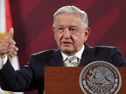 Andrés Manuel López Obrador, durante su conferencia de prensa matutina de este lunes.