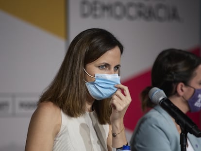 Ione Belarra, este jueves durante su intervención en la Universidad de Otoño de Podemos, en Rivas-Vaciamadrid (Madrid).