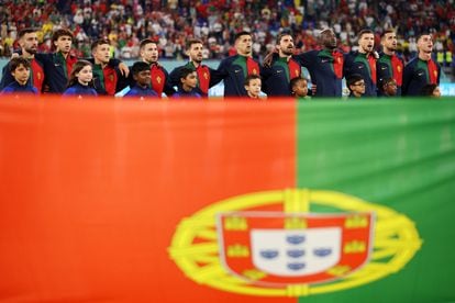 Los jugadores de Portugal, cantando el himno antes del partido.