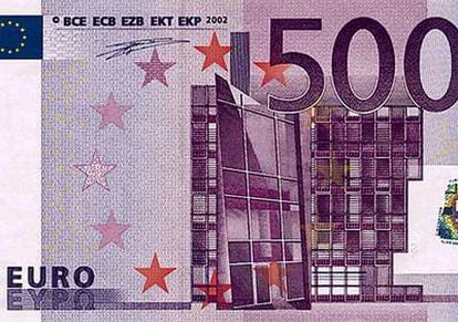 Un billete de 500 euros emitido por el Banco Central Europeo (BCE).