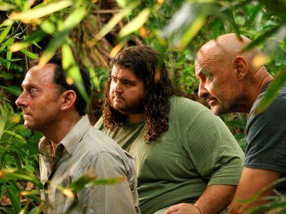 Desde la izquierda, los actores Michael Emerson (Ben), Jorge García (Hurley) y Terry O'Quinn (Locke).