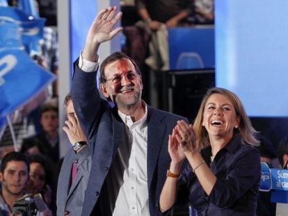 Mariano Rajoy y Dolores de Cospedal, en el mitin de Toledo.