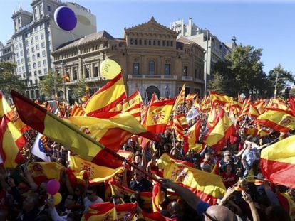 Manifestación a favor de la unidad de España en Barcelona, el pasado domingo.