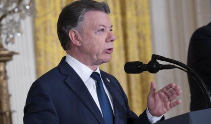 El presidente de Colombia, Juan Manuel Santos, este jueves en Washington. 