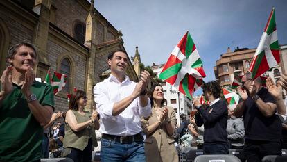 Imanol Pradales, en un acto electoral del PNV en San Sebastián.