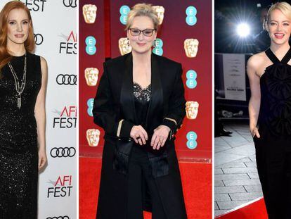 Las actrices Jessica Chastain, Meryl Streep y Emma Stone.