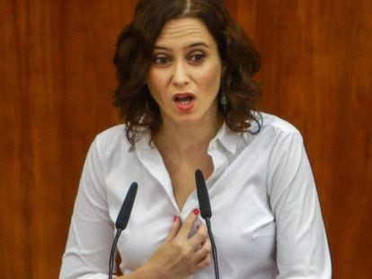 La candidata del PP a la Presidencia de la Comunidad de Madrid, Isabel Díaz Ayuso, este miércoles.