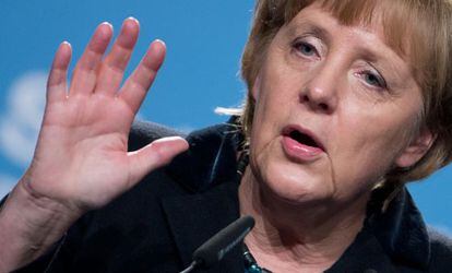 Angela Merkel, durante un discurso en Stadthagen, en el norte del país.