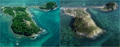Aspecto de la isla antes y después del huracán María.