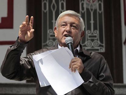 Andrés Manuel López Obrador desde la sede de Morena en la capital. 