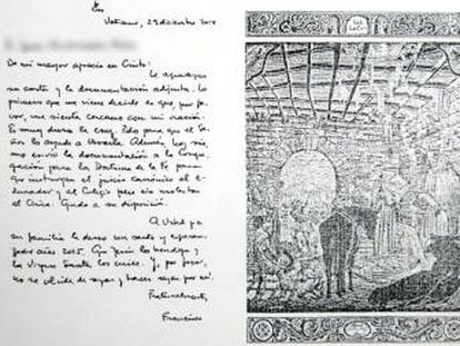 Imagen de la carta que el Papa Francisco envió a los padres del niño que sufrió abusos en un colegio de Bizkaia.