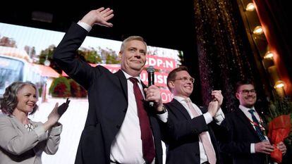 El líder de los socialdemócratas finlandeses, Antti Rinne, en la fiesta de celebración de su partido en Helsinki.
