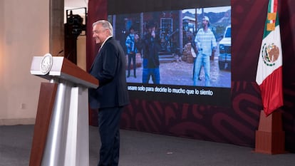 El presidente de México, Andrés Manuel López Obrador, durante la rueda de prensa del jueves 6 de julio de 2023.