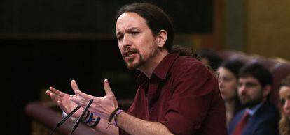 El líder de Podemos, Pablo Iglesias, en el Congreso.