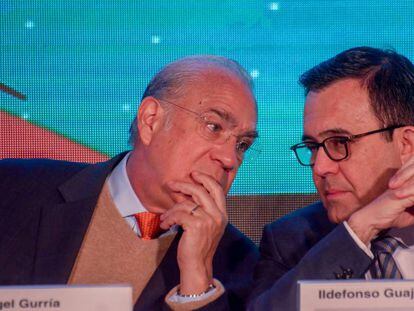 Guajardo conversa con Gurr&iacute;a (OCDE), este martes en la Ciudad de M&eacute;xico.
