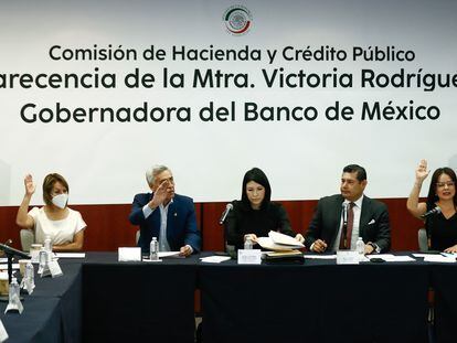 Victoria Rodríguez Ceja, gobernadora del Banco de México, compareció ante la Comisión de Hacienda y Crédito Público, en el Senado de la República.