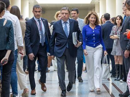 El ministro Luis Planas llega al Senado, el martes.