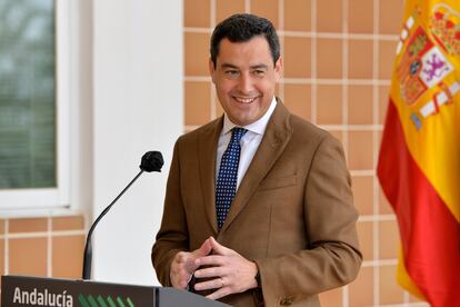 El presidente andaluz, Juan Manuel Moreno, el pasado 26 de marzo en un acto en Mijas (Málaga).