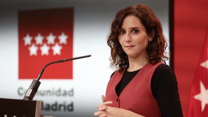Isabel Díaz Ayuso, este jueves tras reunirse con Alfonso Fernández Mañueco.