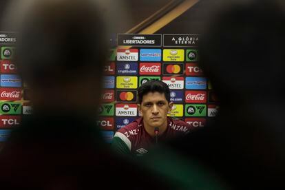 El delantero argentino del equipo de Fluminense, Germán Cano, participa en la rueda de prensa previa.