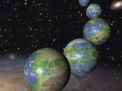 Una ilustración de los innumerables planetas parecidos a la Tierra que aún están por nacer en los próximos 100 billones de años.